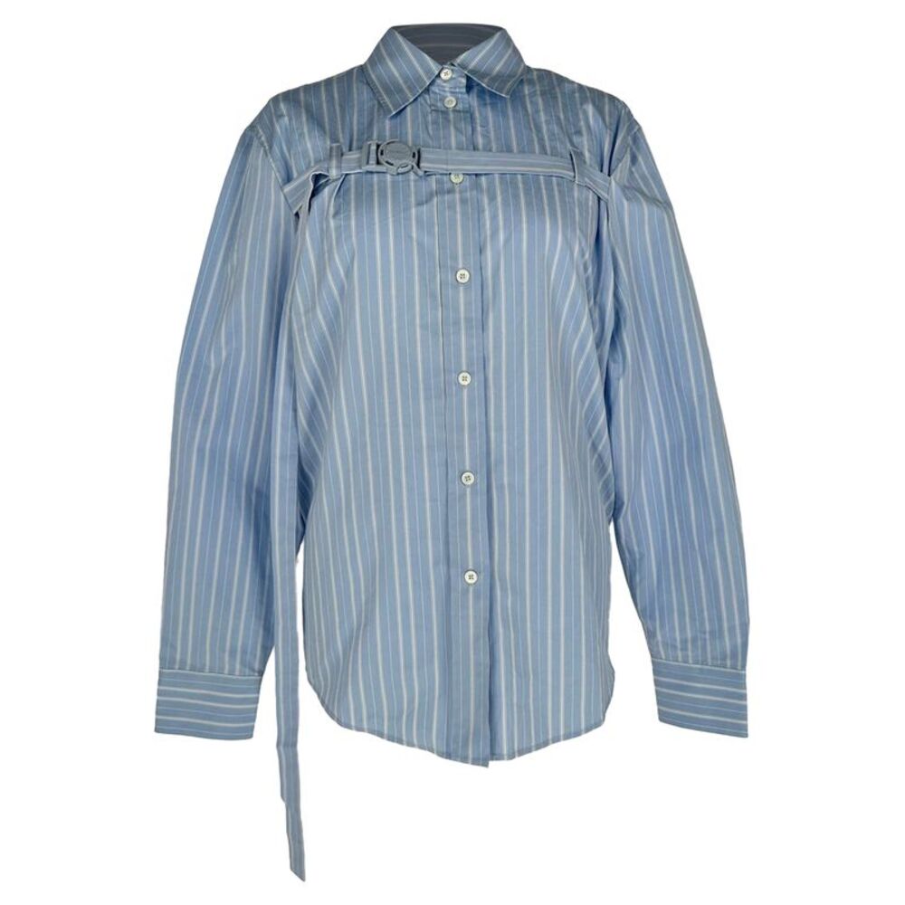 Off-White Stripe Buckled Shirt in Blue Cotton